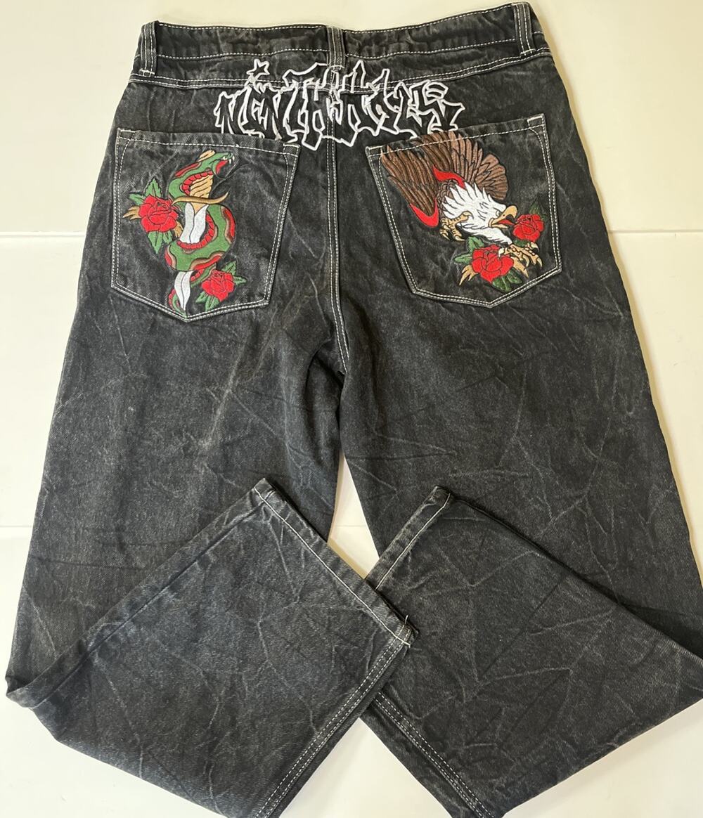 Ninth Hall Jeans Ambush Black Eagle Floral Y2K Snake Patch Graffiti Men's 32X29